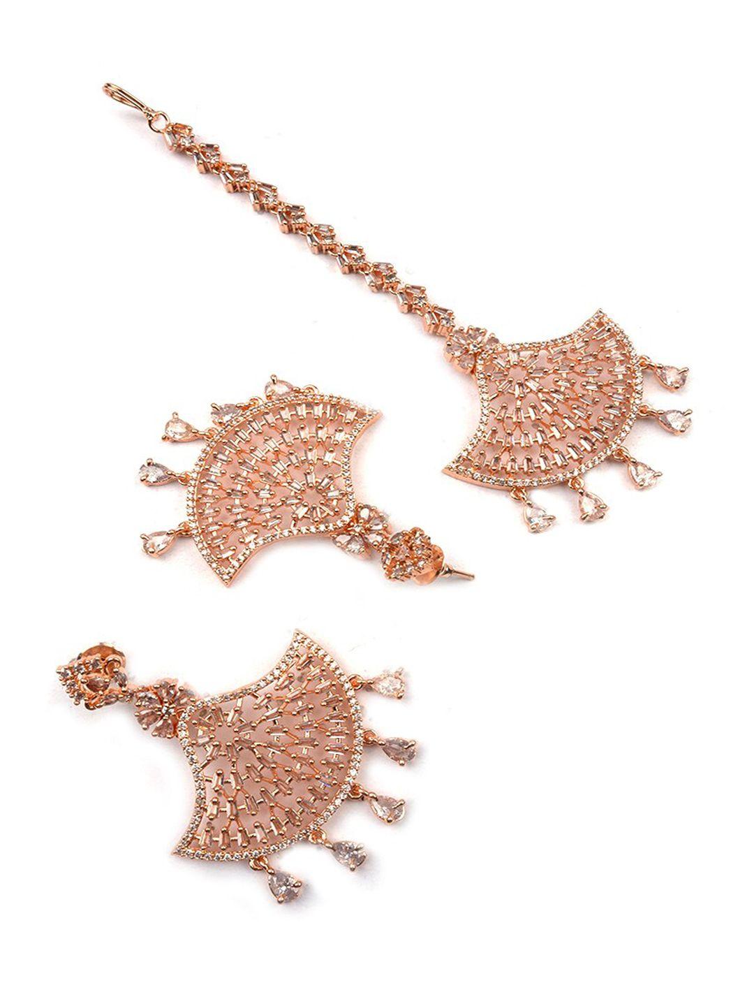 Rose Gold Plated Contemporary Drop Earrings With Mangtika