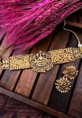 Gold Plated Stone Studded Jewellery Set