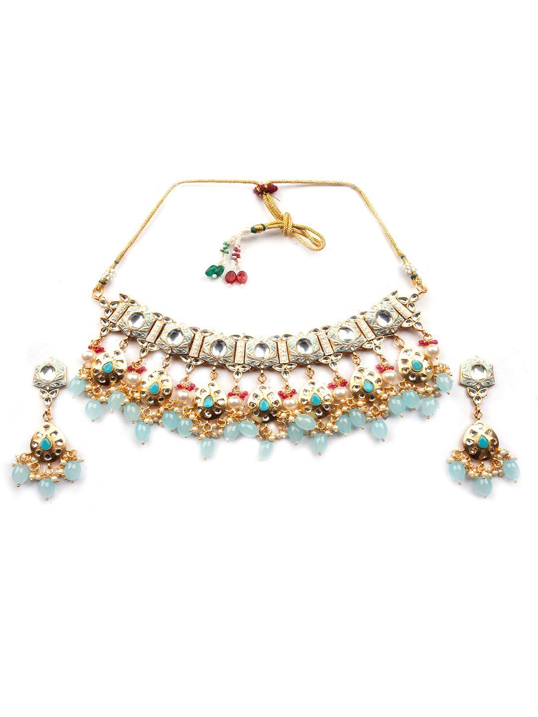 Gold Plated Kundan Studded And Beaded Jewellery Set
