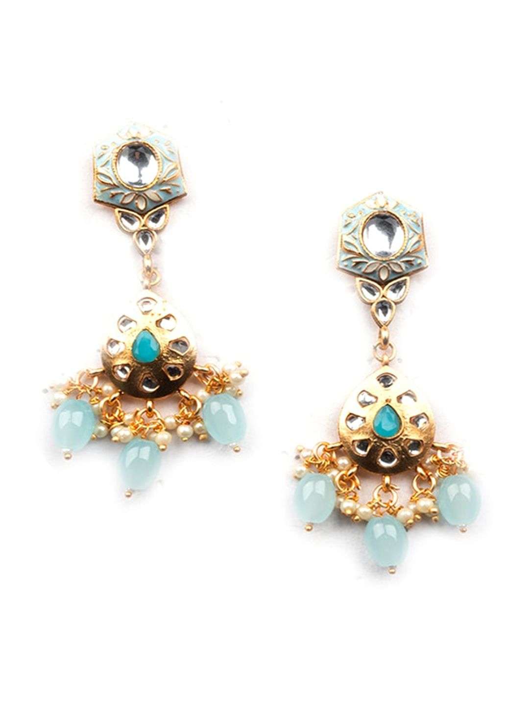 Gold Plated Kundan Studded And Beaded Jewellery Set - Indya