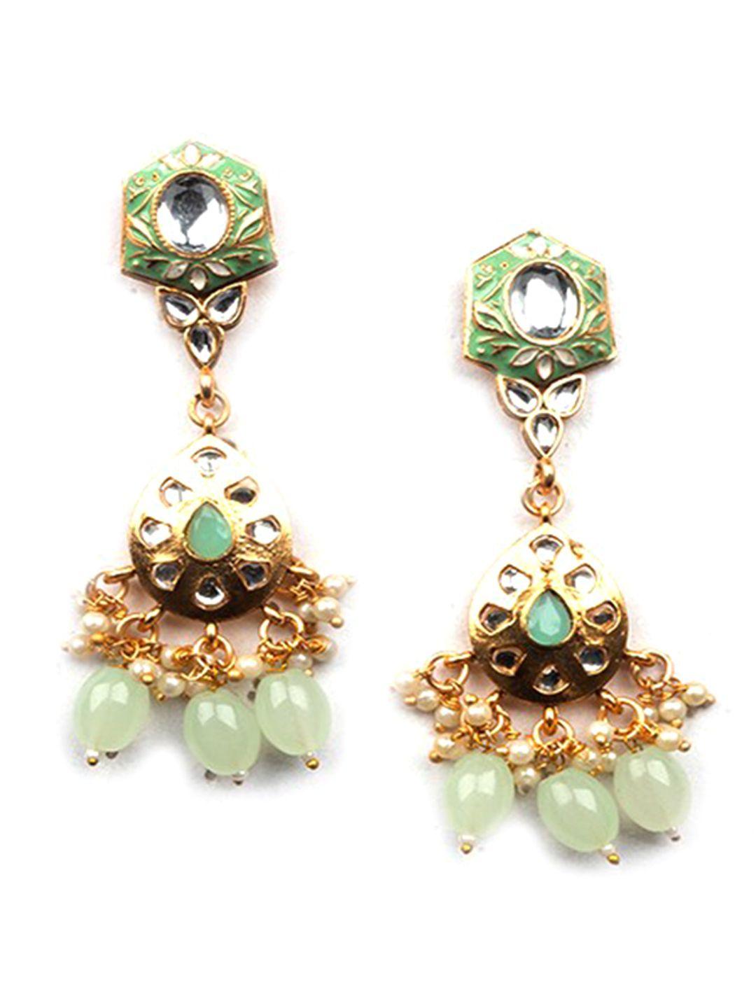 Gold Plated Kundan Studded And Beaded Necklace And Earrings With Maang Tika