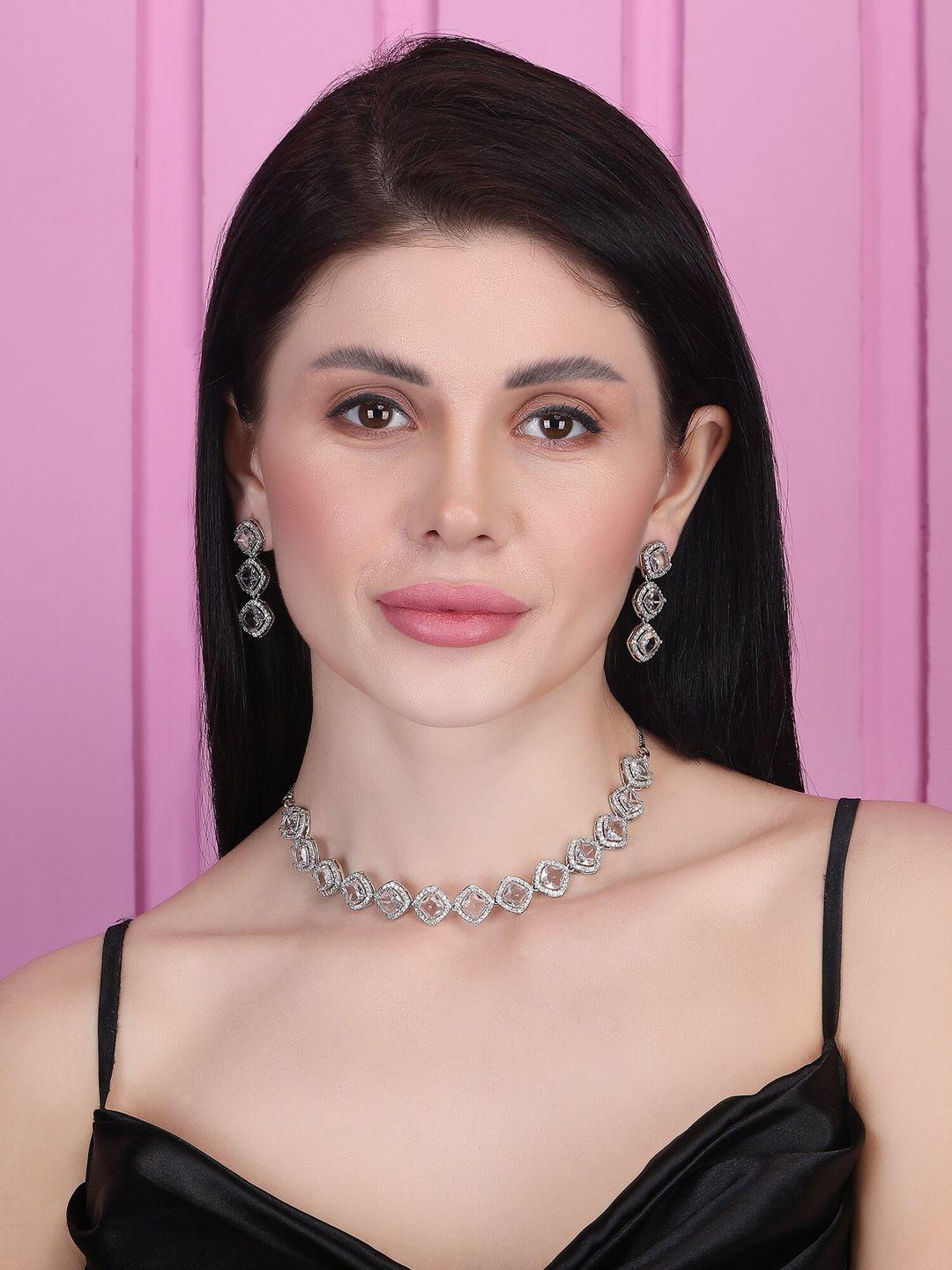 Silver Plated American Diamond Studded Jewellery Set