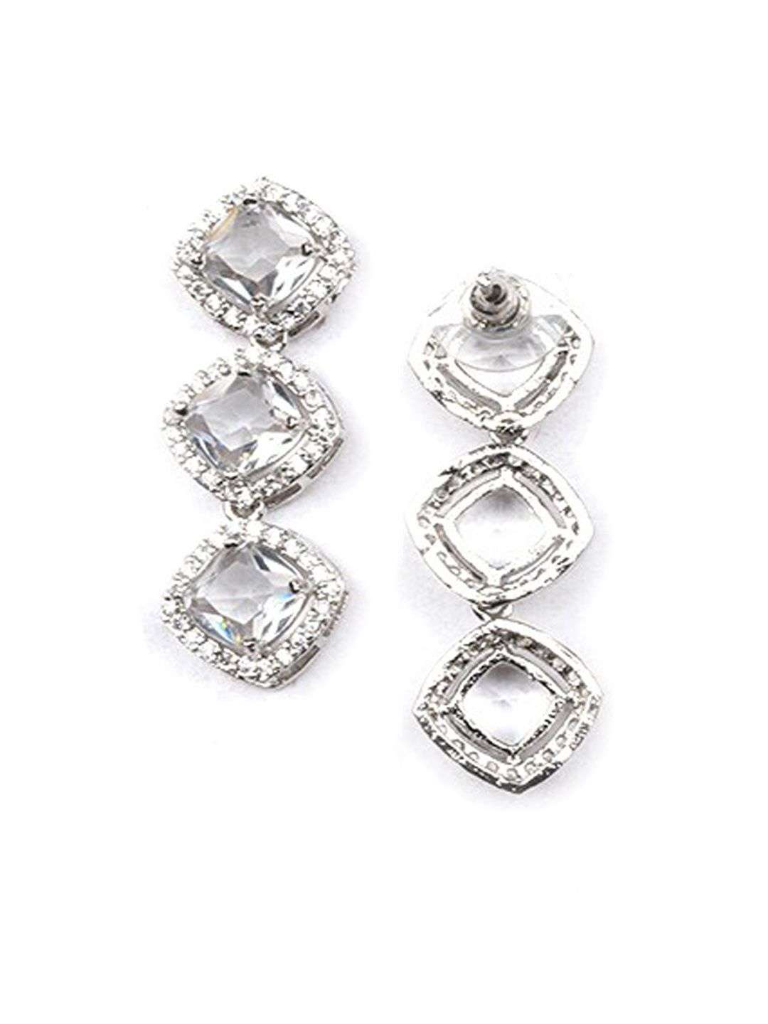 Silver Plated American Diamond Studded Jewellery Set - Indya