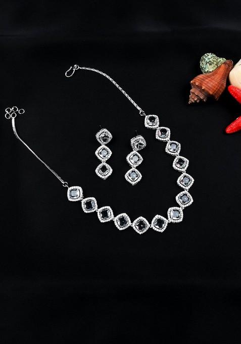 Silver Plated American Diamond Studded Jewellery Set