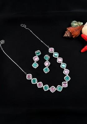 Silver Plated Ad Studded Jewellery Set