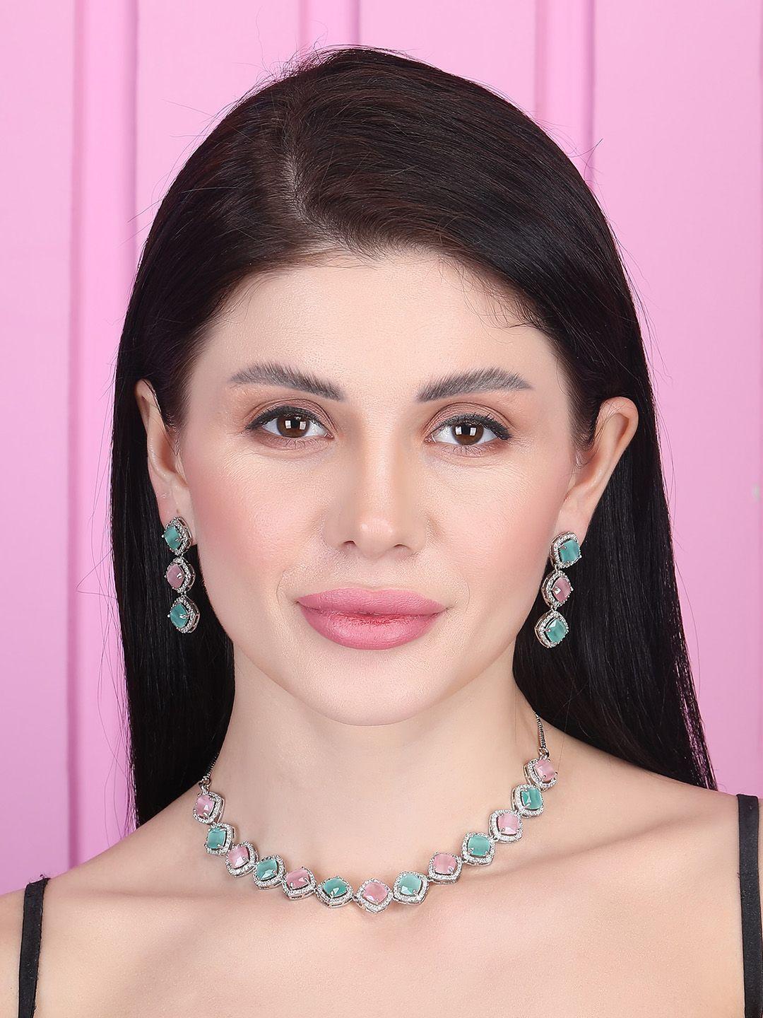 Silver Plated Ad Studded Jewellery Set