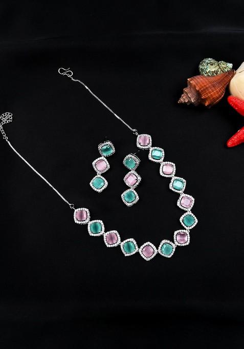 Silver Plated Ad Studded Jewellery Set