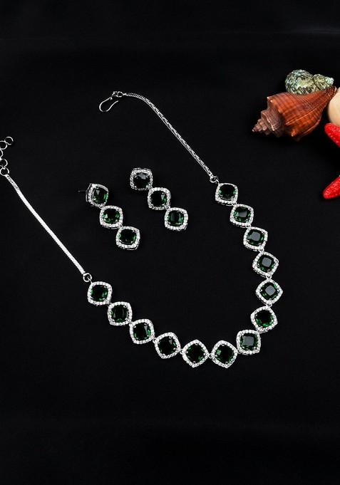 Silver Plated Ad Studded Jewellery Set
