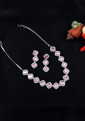 Silver Plated American Diamond Studded Jewellery Set