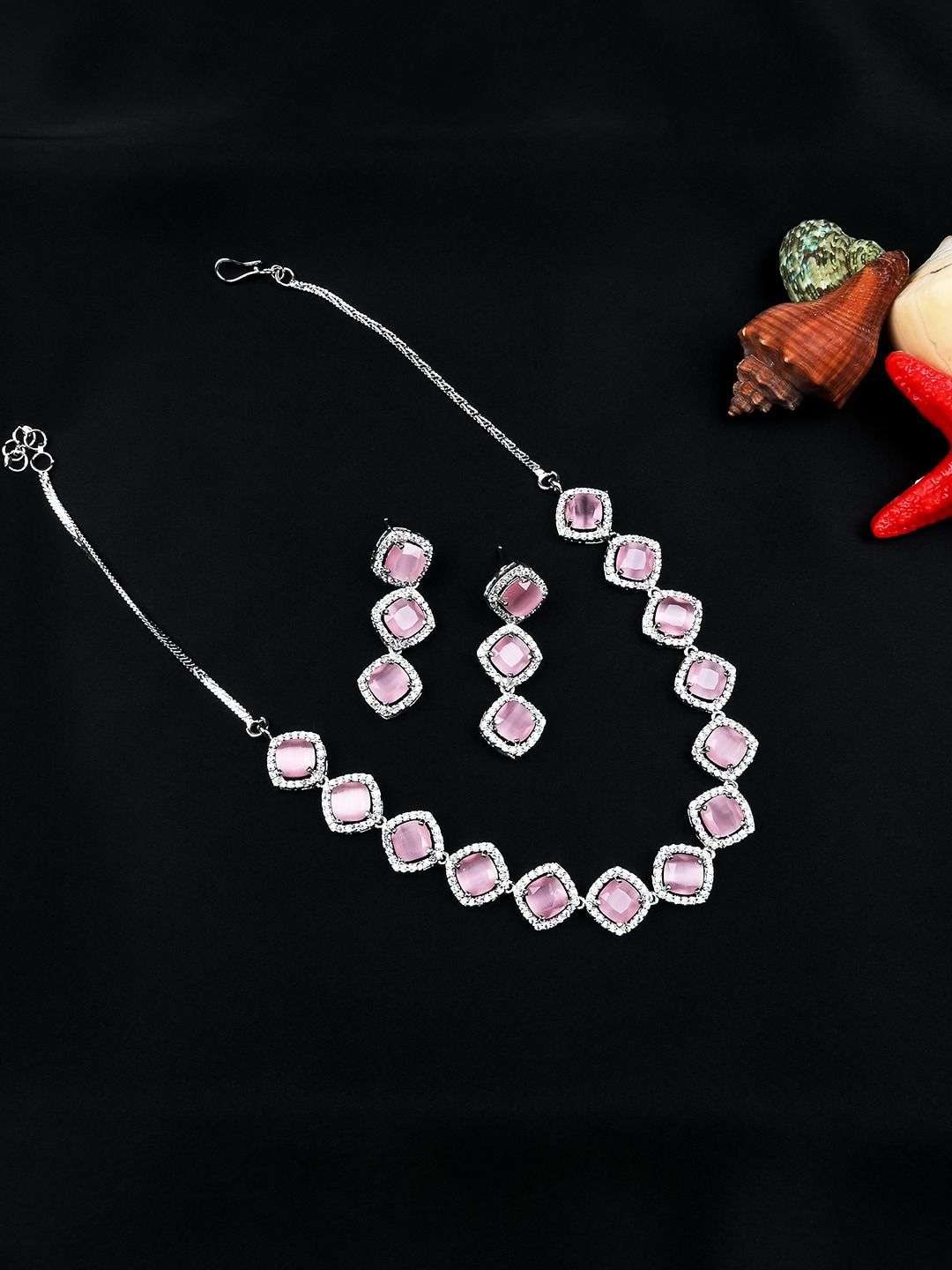 Silver Plated American Diamond Studded Jewellery Set - Indya
