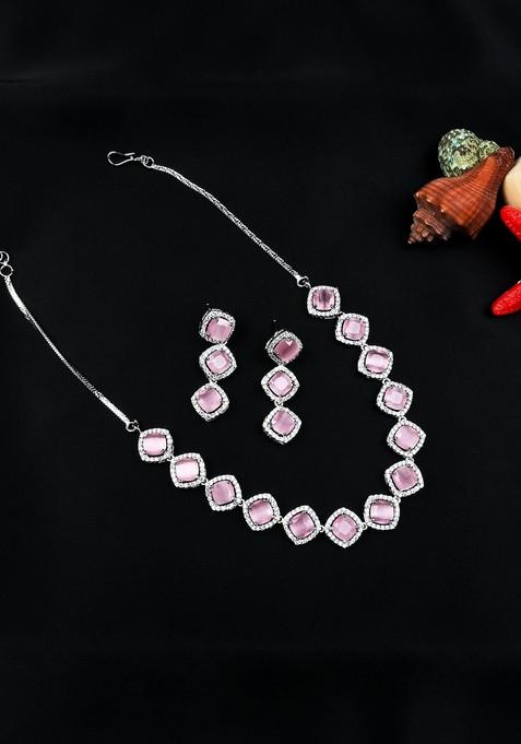Silver Plated American Diamond Studded Jewellery Set