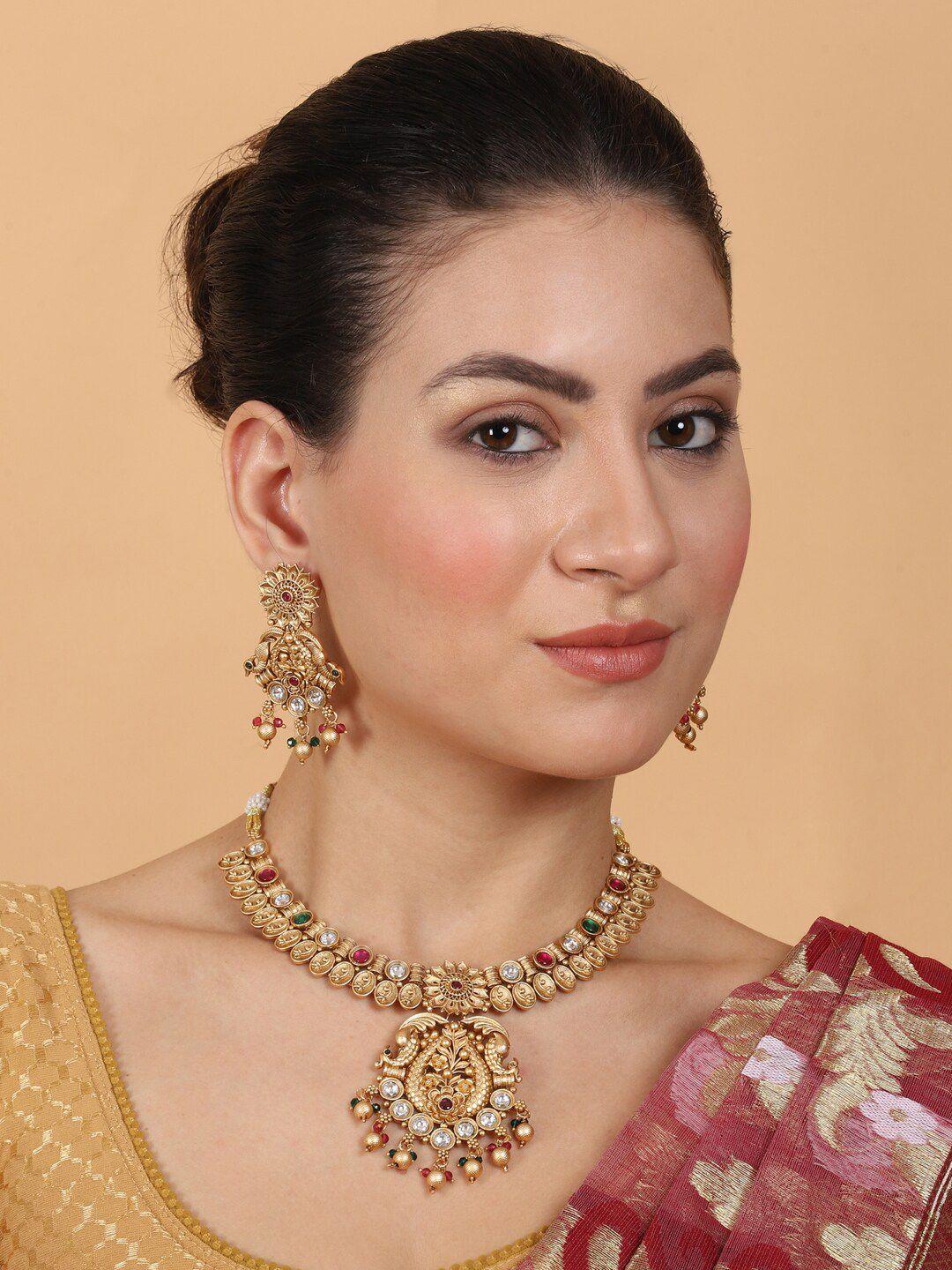 Gold Plated Stone Studded Kempu Jewellery Set