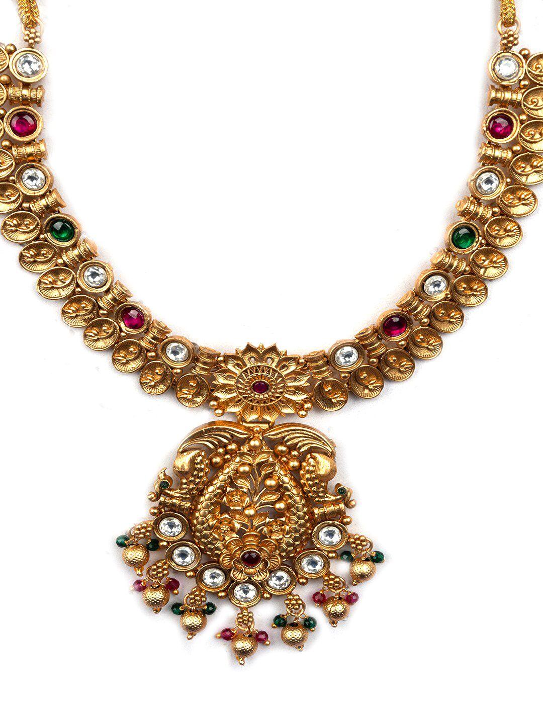 Gold Plated Stone Studded Kempu Jewellery Set