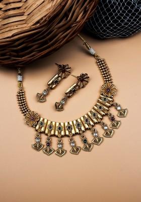Gold Plated Stone Studded Jewellery Set