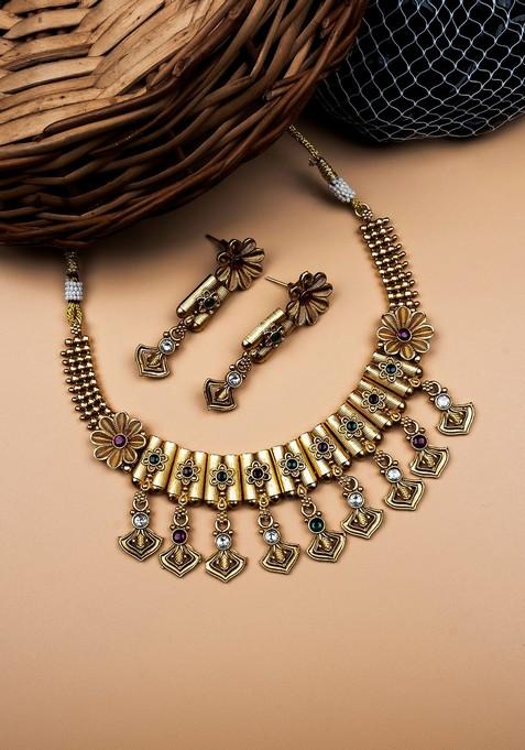 Gold Plated Stone Studded Jewellery Set