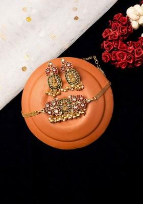 Gold Plated Stone Studded Temple Jewellery Set