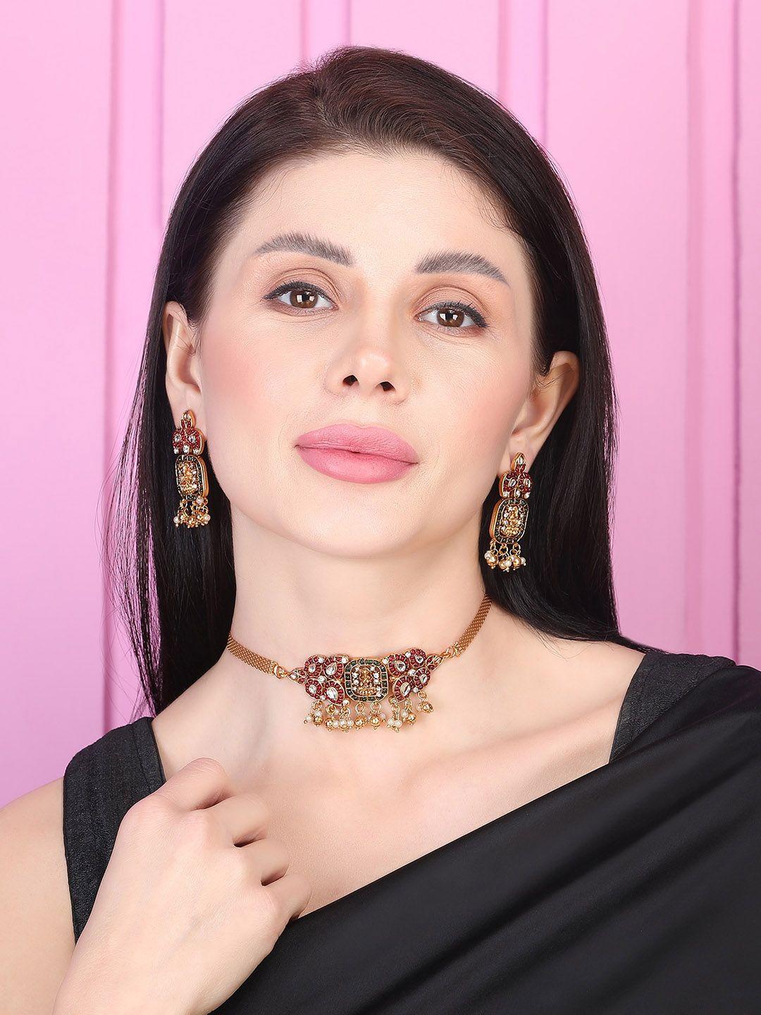 Gold Plated Stone Studded Temple Jewellery Set