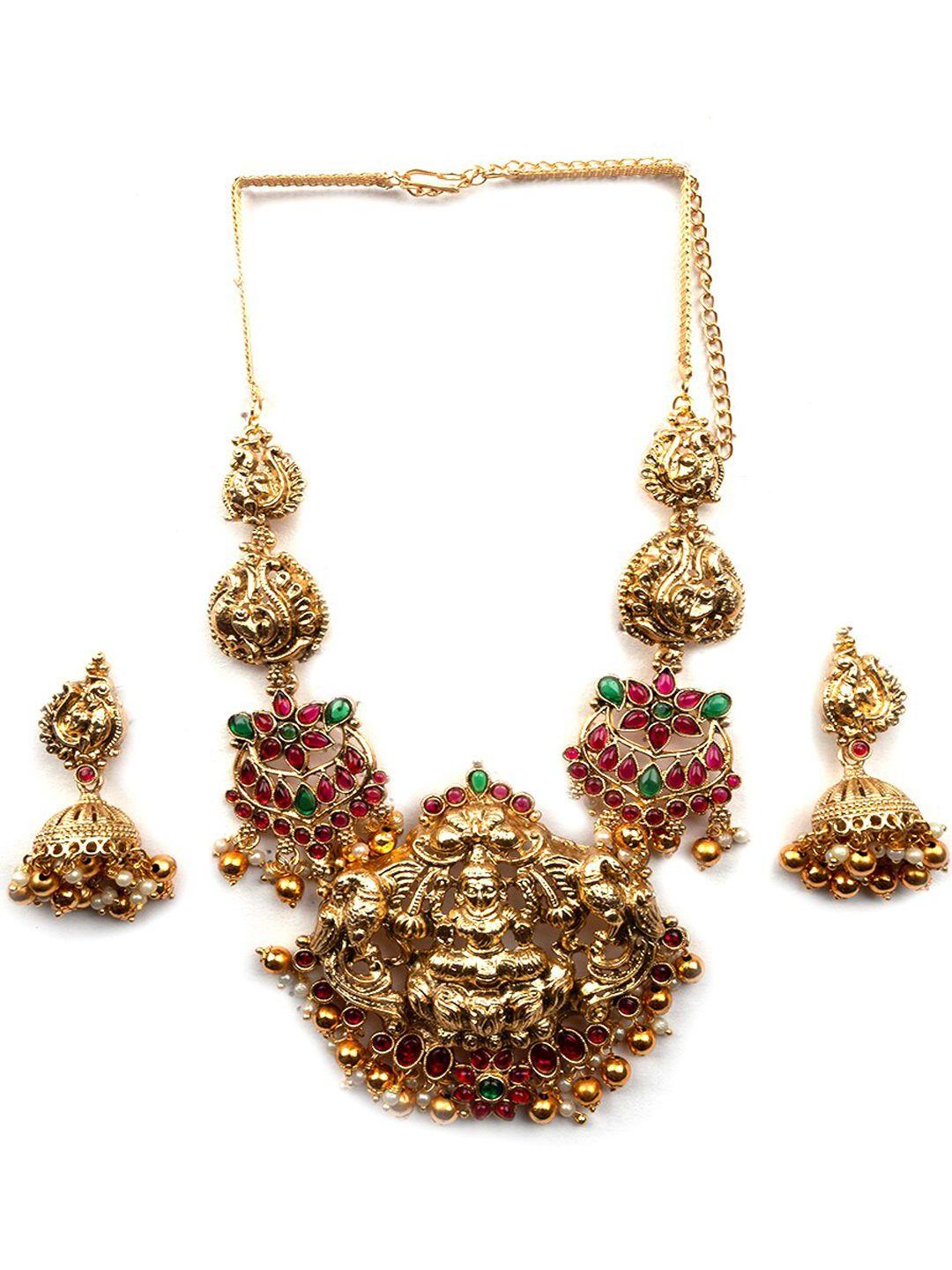 Gold Plated Stone Studded And Beaded Jewellery Set