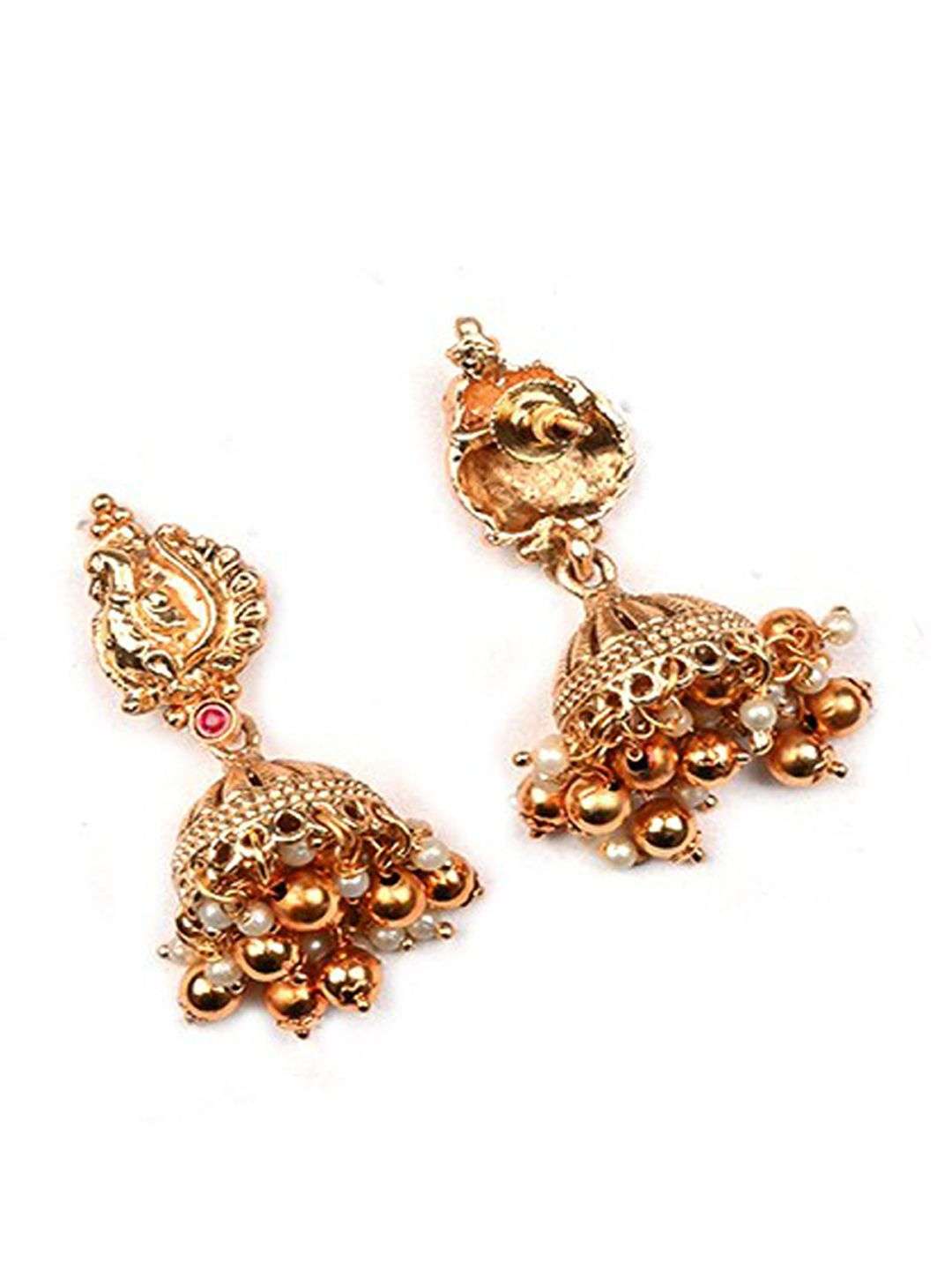 Gold Plated Stone Studded And Beaded Jewellery Set - Indya