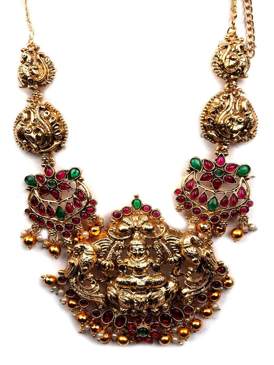 Gold Plated Stone Studded And Beaded Jewellery Set