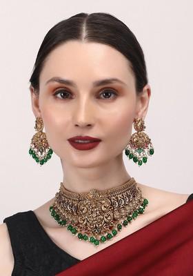 Gold Plated Stone Studded Temple Jewellery Set