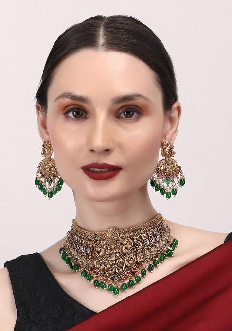 Gold Plated Stone Studded Temple Jewellery Set