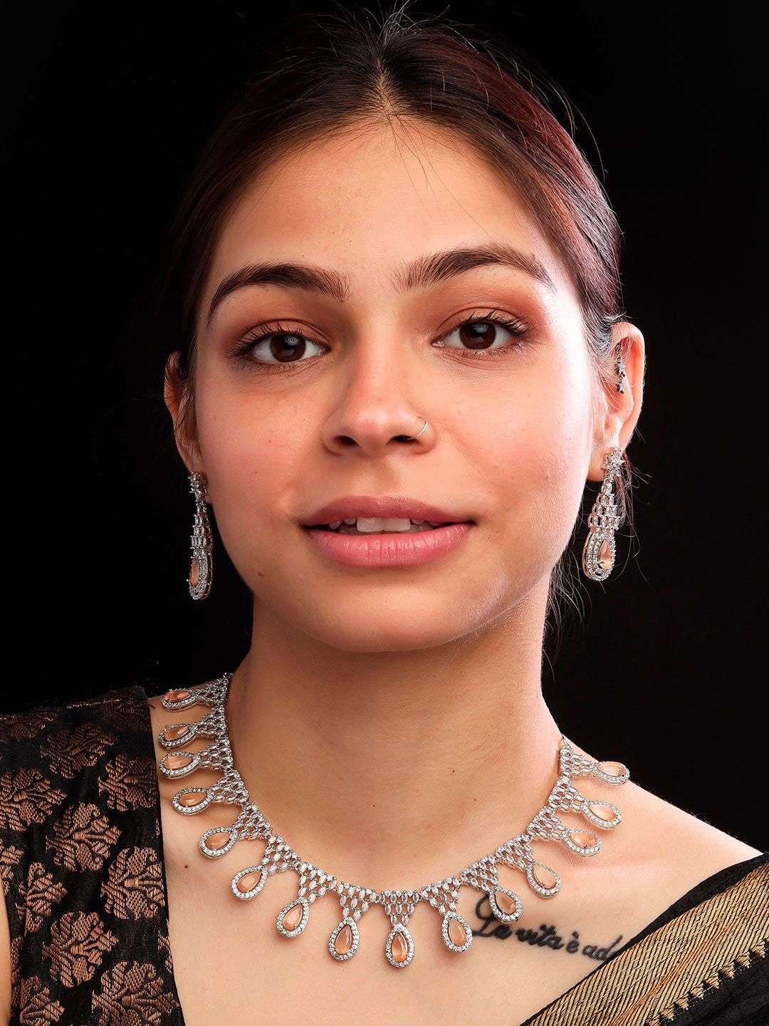 Silver Plated Cubic Zirconia Studded Jewellery Set - Indya