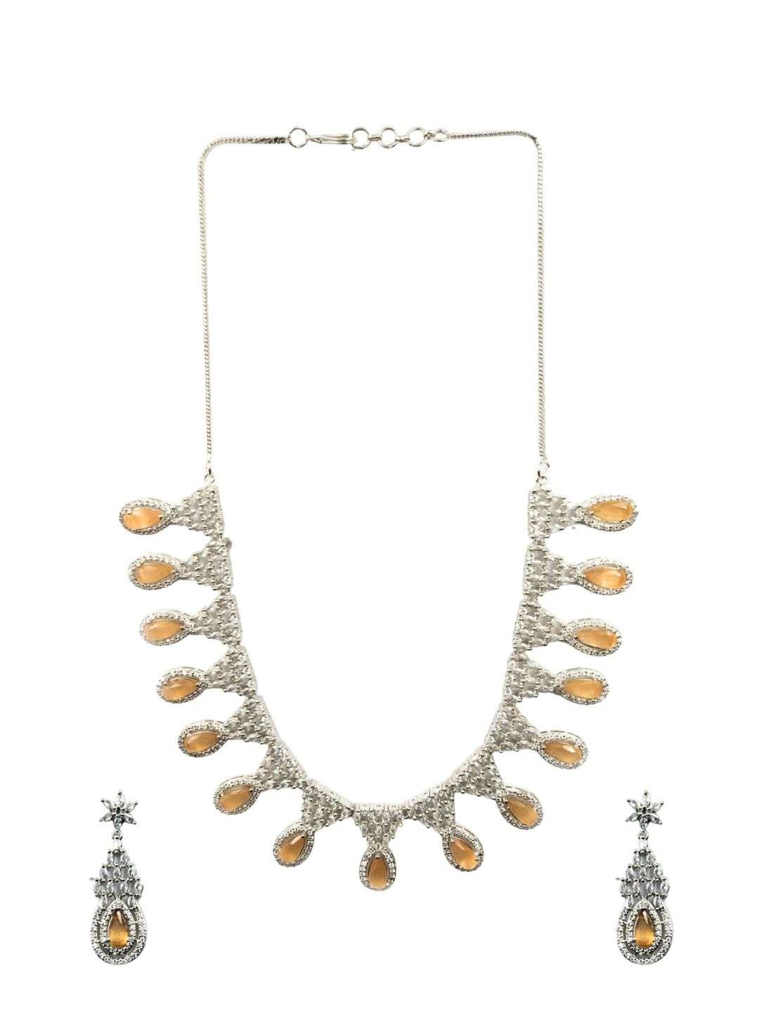 Silver Plated Cubic Zirconia Studded Jewellery Set - Indya
