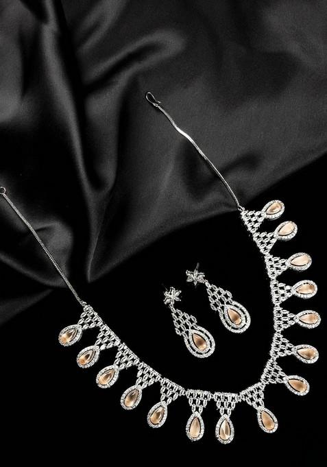 Silver Plated Cubic Zirconia Studded Jewellery Set