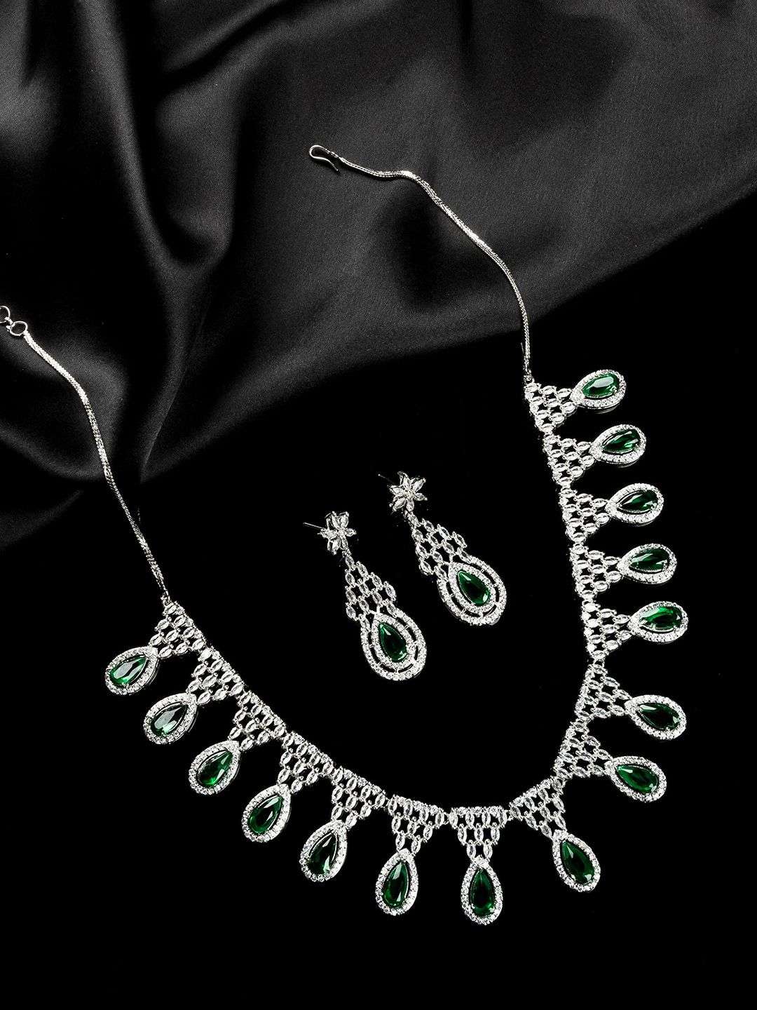 Silver Plated Cubic Zirconia Studded Jewellery Set - Indya