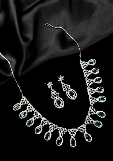 Silver Plated Cubic Zirconia Studded Jewellery Set