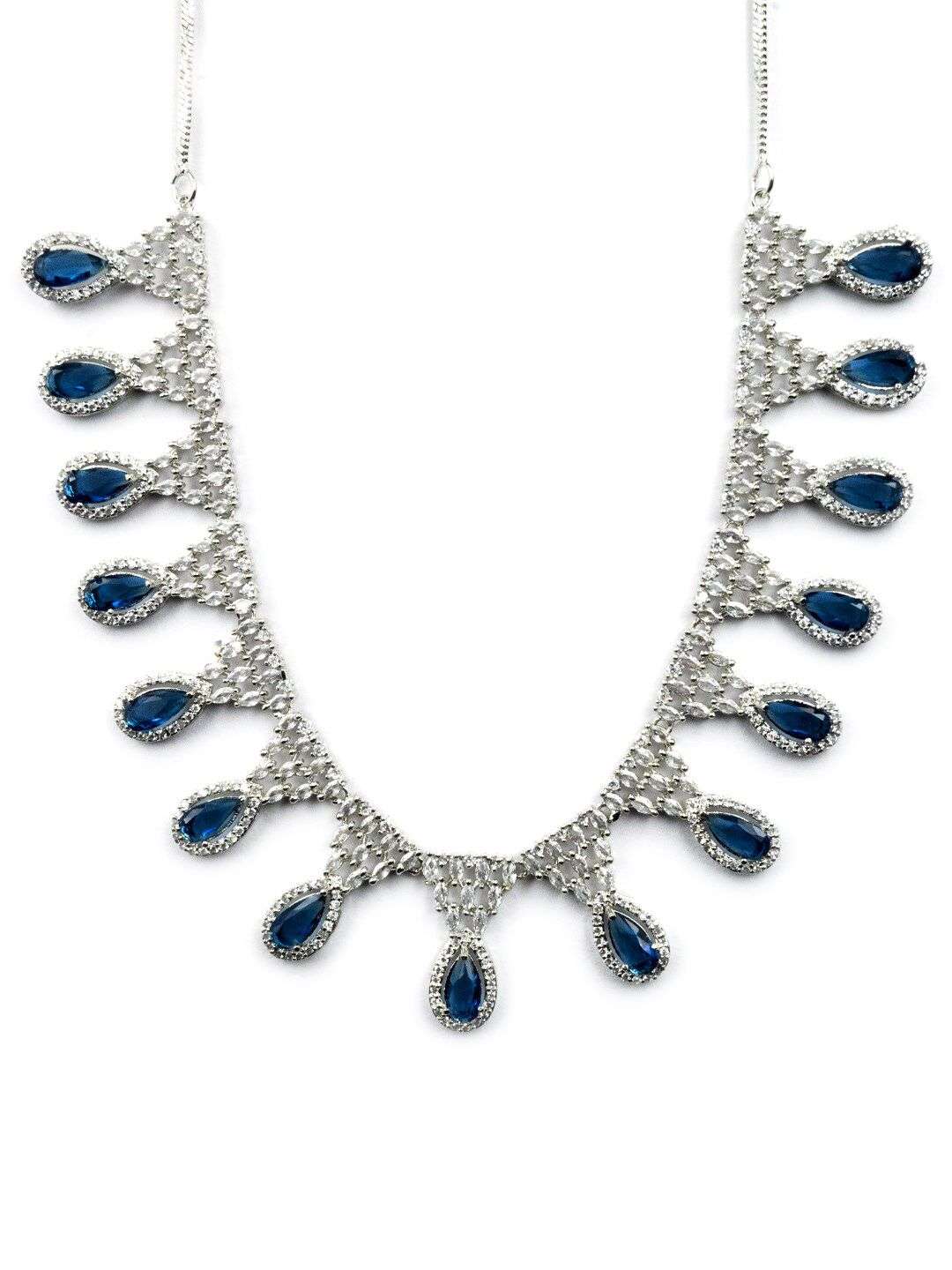 Silver Plated Cubic Zirconia Studded Jewellery Set - Indya