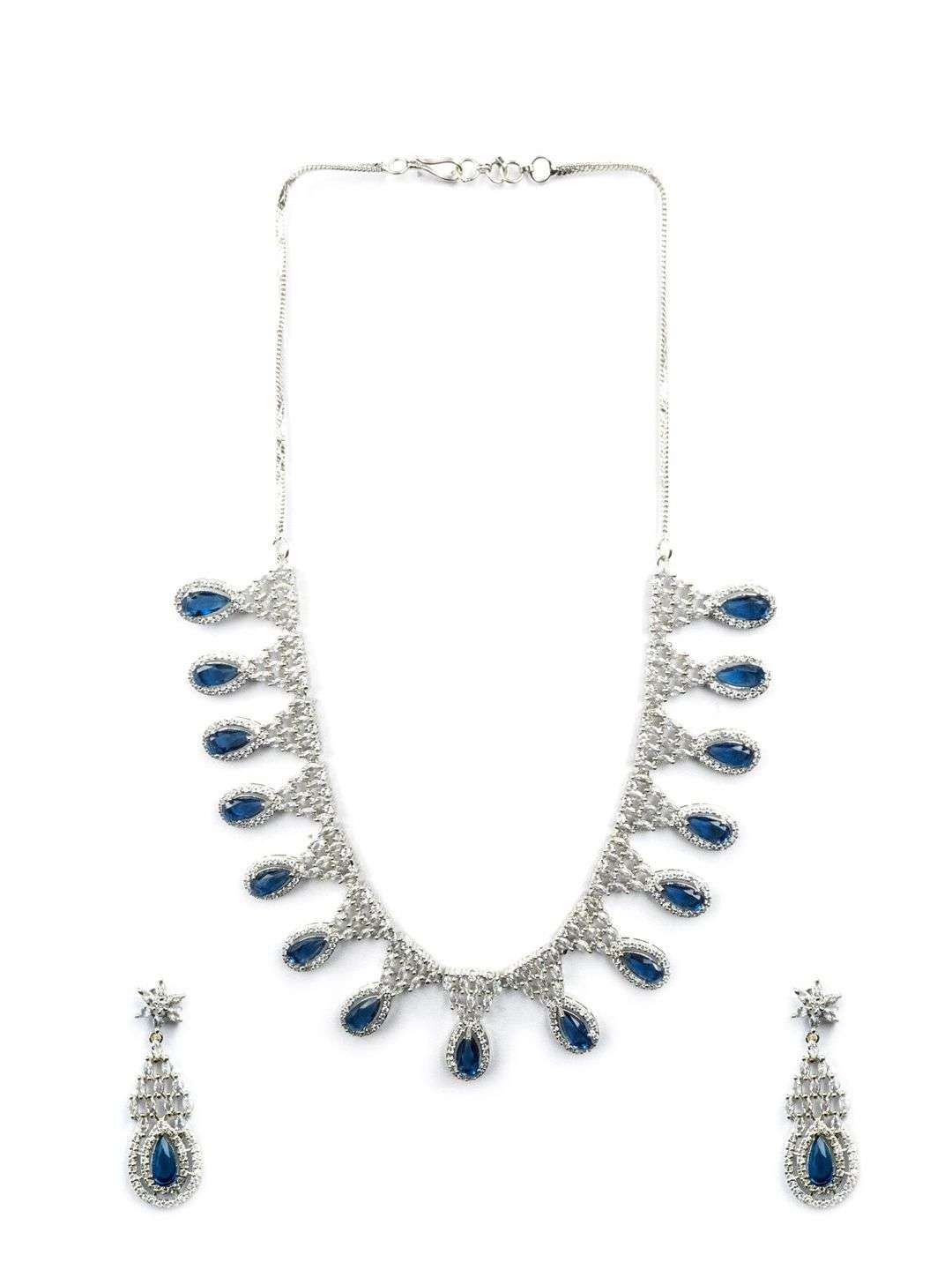 Silver Plated Cubic Zirconia Studded Jewellery Set - Indya