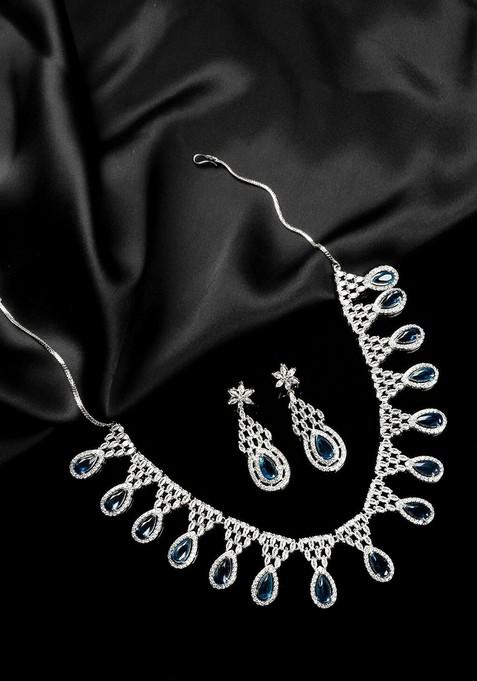Silver Plated Cubic Zirconia Studded Jewellery Set