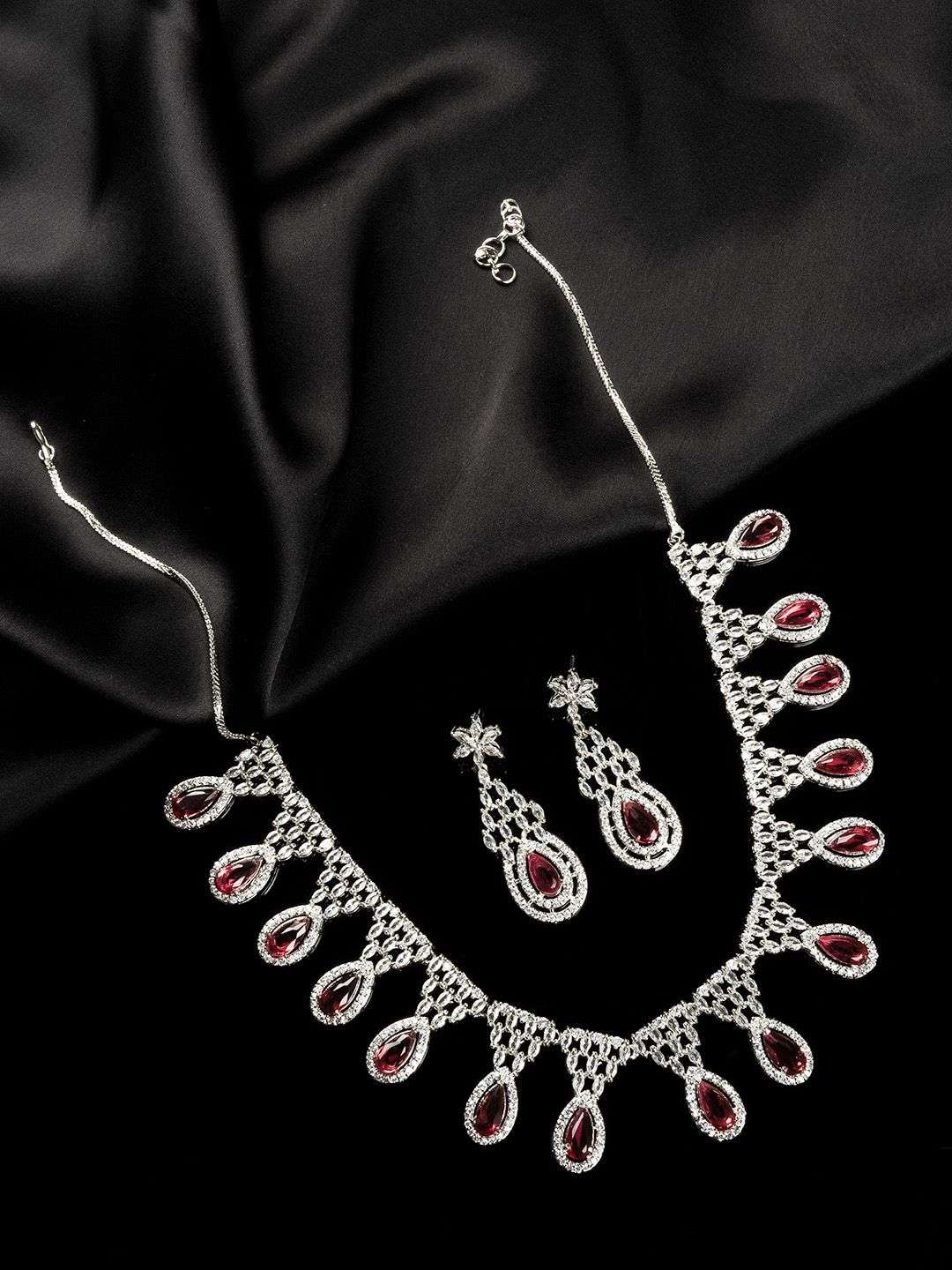 Silver Plated Cubic Zirconia Studded Jewellery Set - Indya