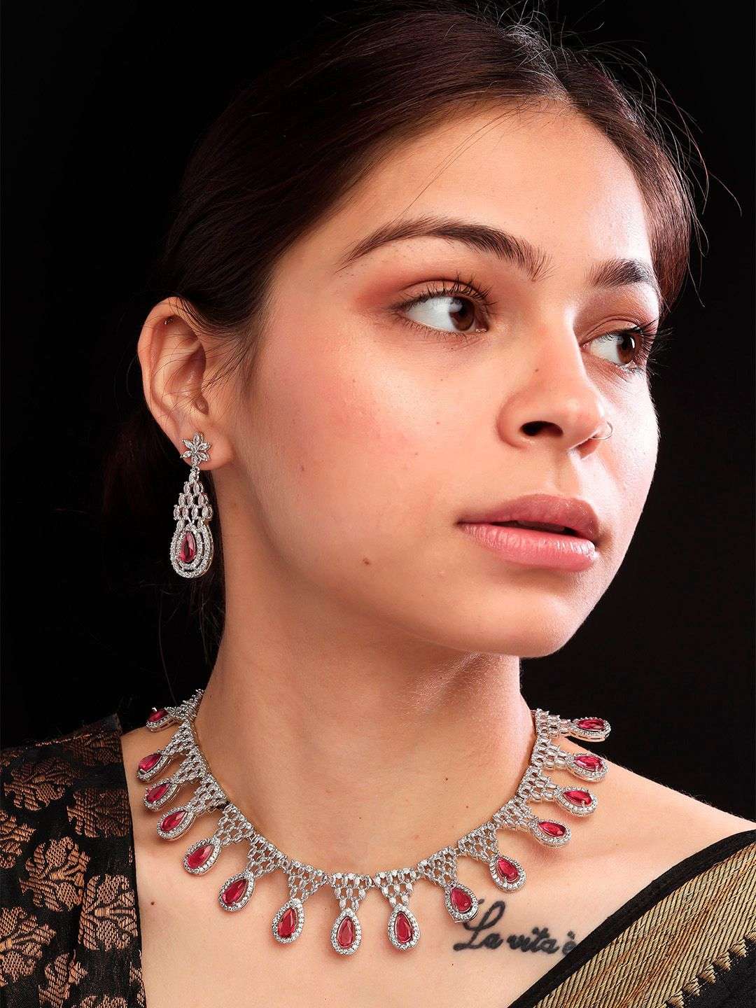 Silver Plated Cubic Zirconia Studded Jewellery Set - Indya