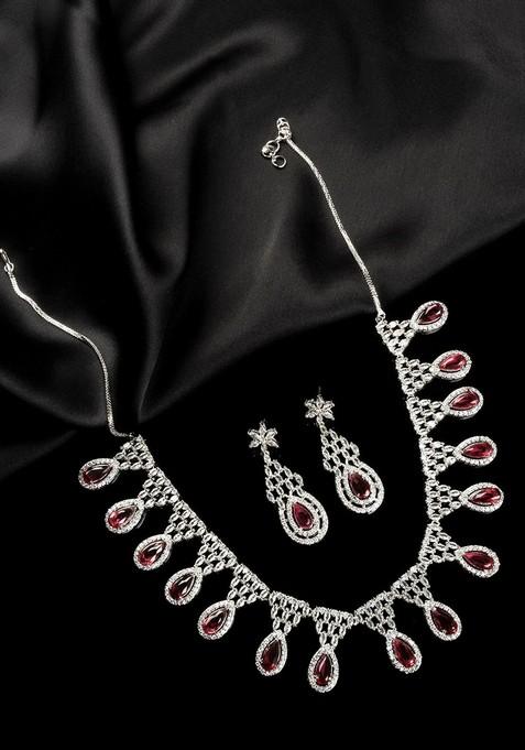 Silver Plated Cubic Zirconia Studded Jewellery Set