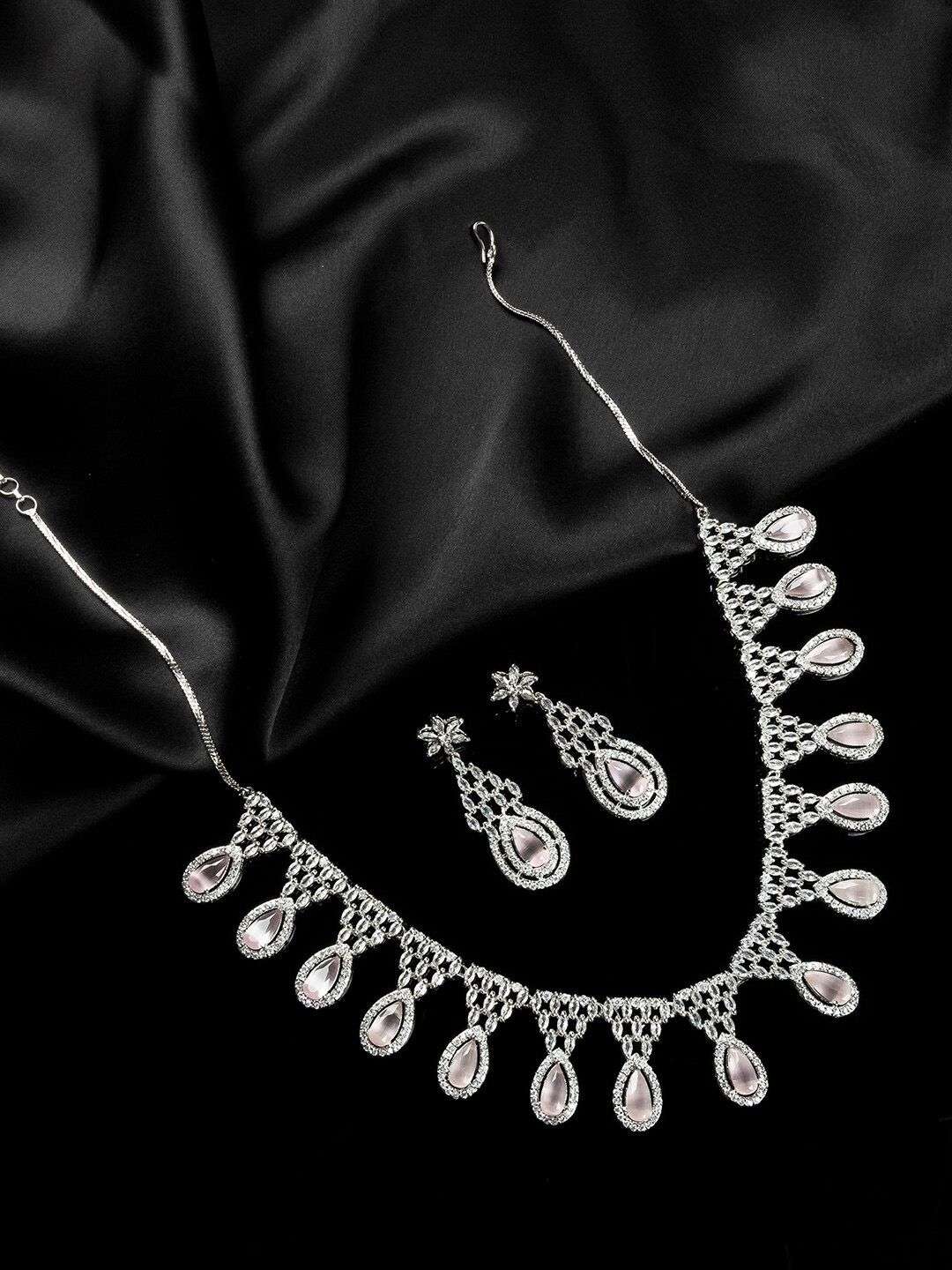 Silver Plated Cubic Zirconia Studded Jewellery Set - Indya