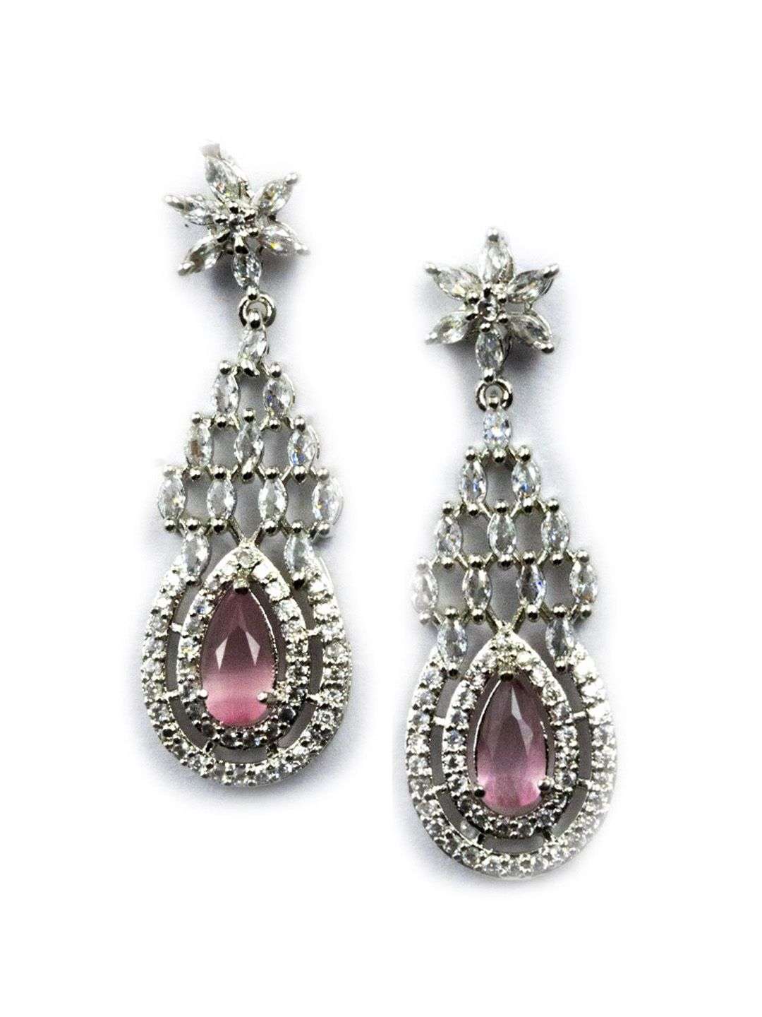 Silver Plated Cubic Zirconia Studded Jewellery Set - Indya