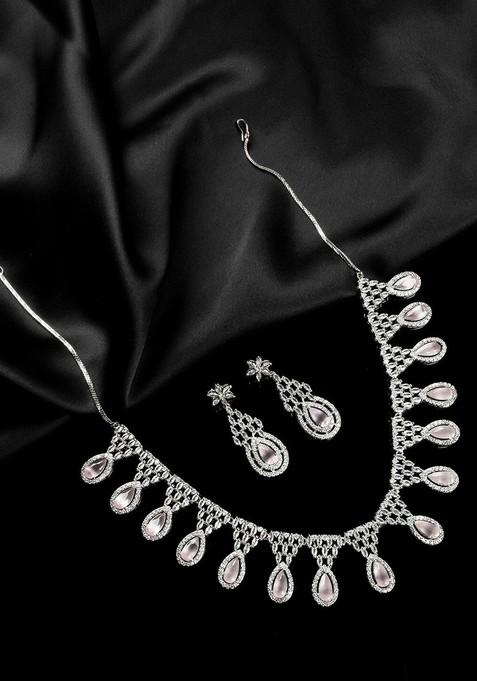 Silver Plated Cubic Zirconia Studded Jewellery Set