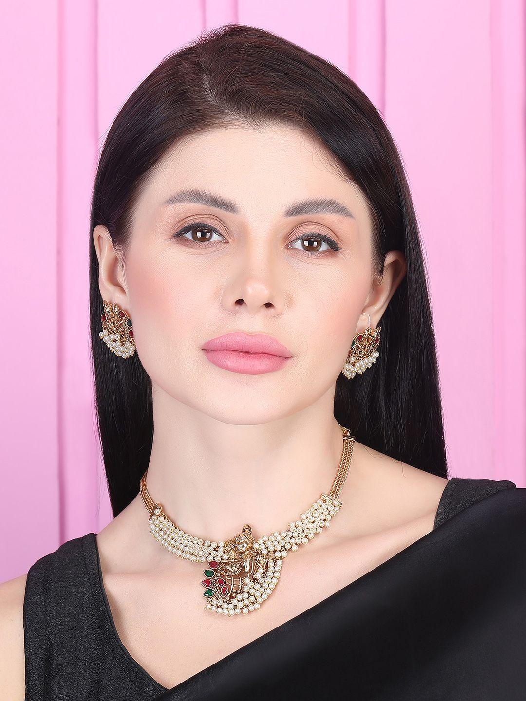 Gold Plated Radha Krishna Hydra Beaded Necklace And Earrings