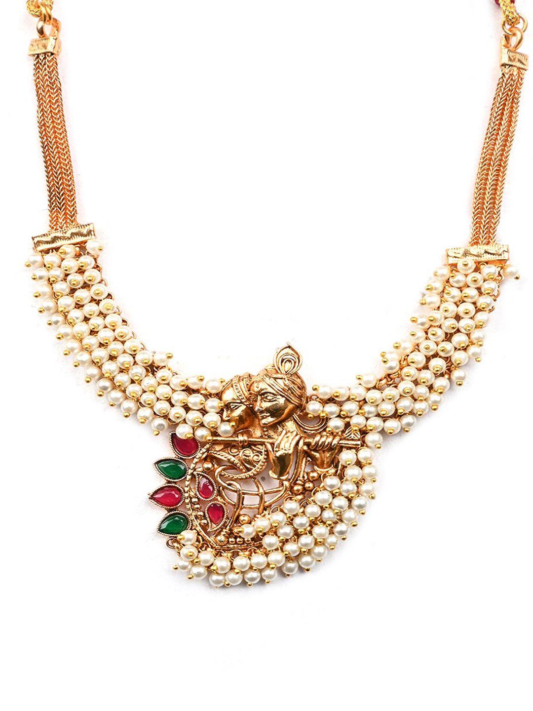 Gold Plated Radha Krishna Hydra Beaded Necklace And Earrings