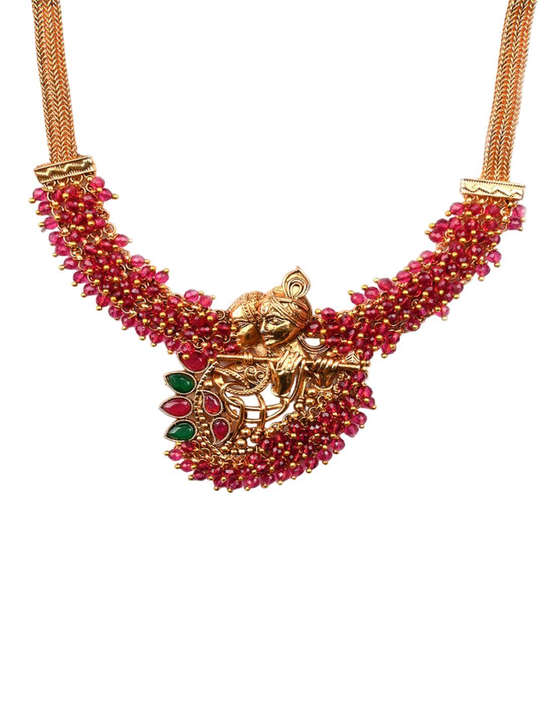 Gold Plated Radha Krishna Hydra Beaded Necklace And Earrings