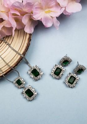 Rhodium Plated Cz Studded Pendant Set