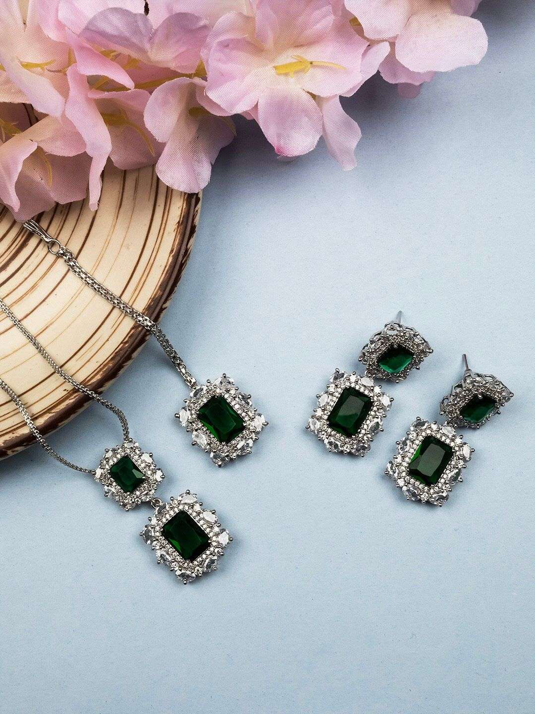 Rhodium Plated Cz Studded Pendant Set - Indya