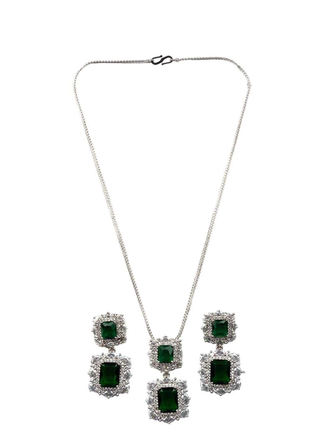 Rhodium Plated Cz Studded Pendant Set - Indya