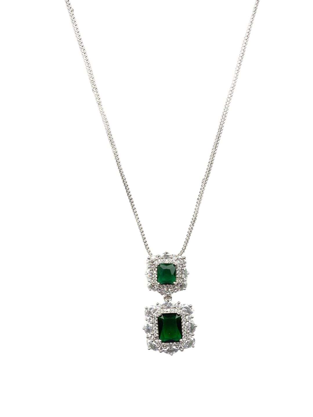 Rhodium Plated Cz Studded Pendant Set - Indya