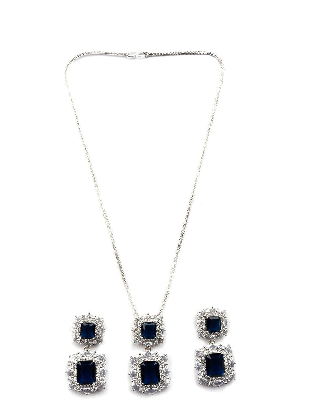 Rhodium Plated Cz Studded Square Pendant Set