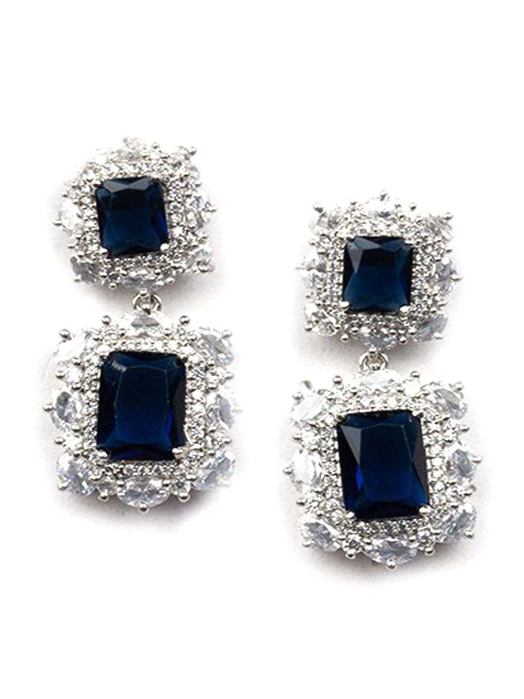 Rhodium Plated Cz Studded Square Pendant Set - Indya