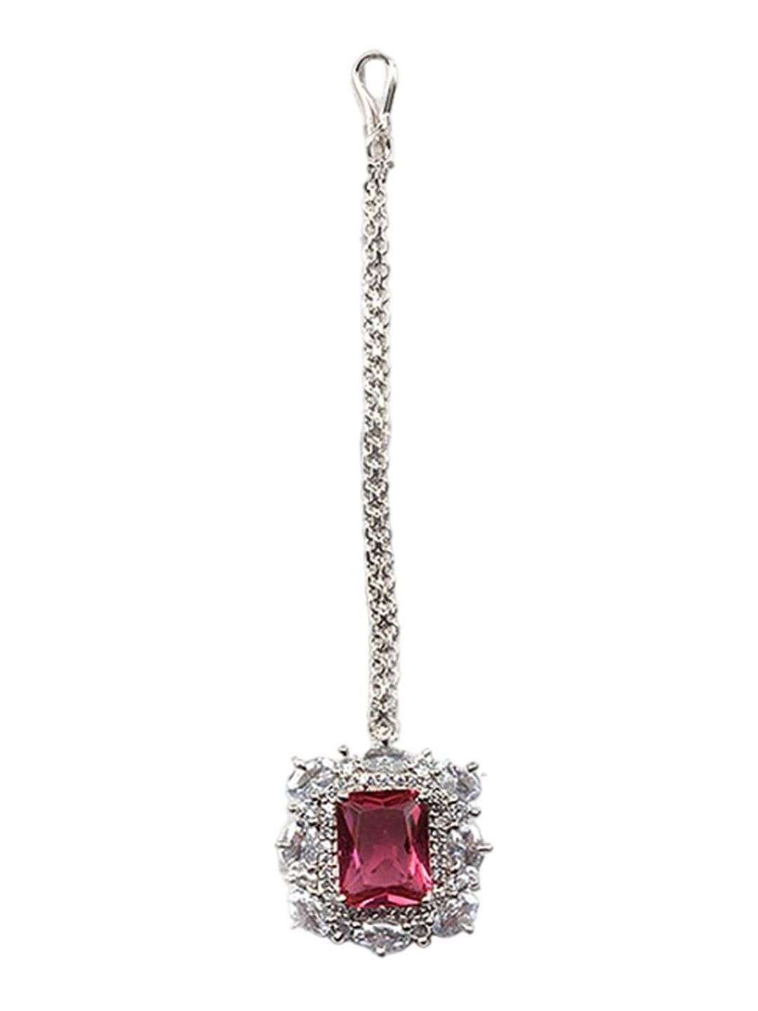 Rhodium Plated Cz Studded Square Pendant Set - Indya